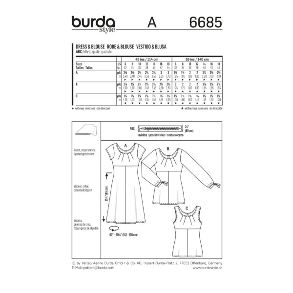 Burda Style Schnittmuster - Bluse + Kleid & Top - hohe Taille - Nr. 6685 – Bild 6