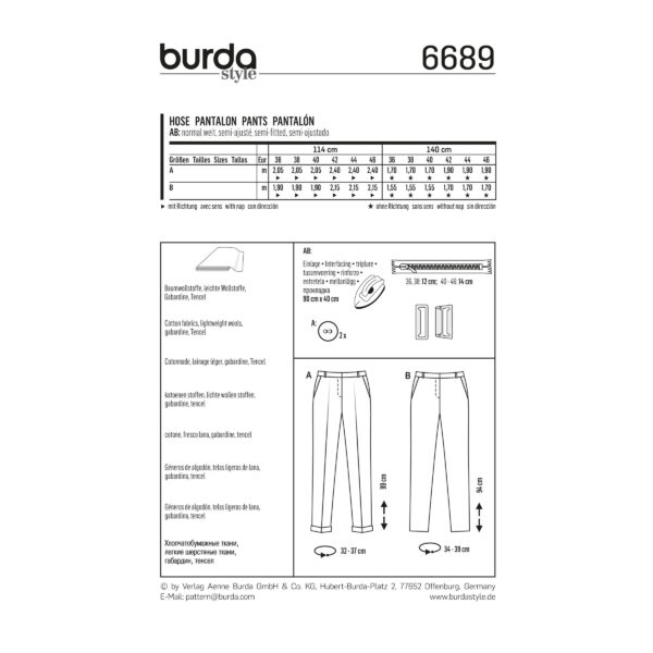 Burda Style Schnittmuster - Hose - Bügelfaltenhose - Basic-Hose - Nr. 6689 – Bild 4