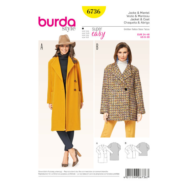 Burda Style Schnittmuster - Jacke & Mantel - Spatenkragen - Nr. 6736