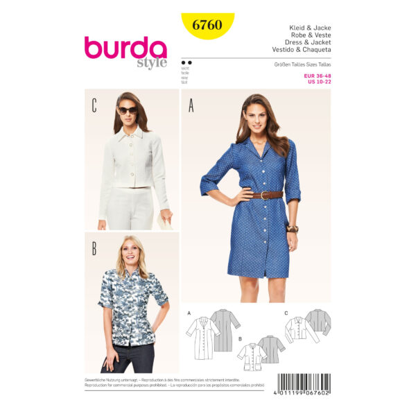 Burda Style Schnittmuster - beliebte Klassiker, Kleid & Jacke - Nr. 6760