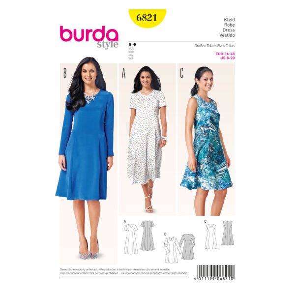 Burda Style Schnittmuster - Kleid - Sommerkleider tailliert - Nr. 6821