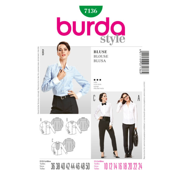 Burda Style Schnittmuster - Bluse - Hemdbluse - Biesenbluse - Nr. 7136