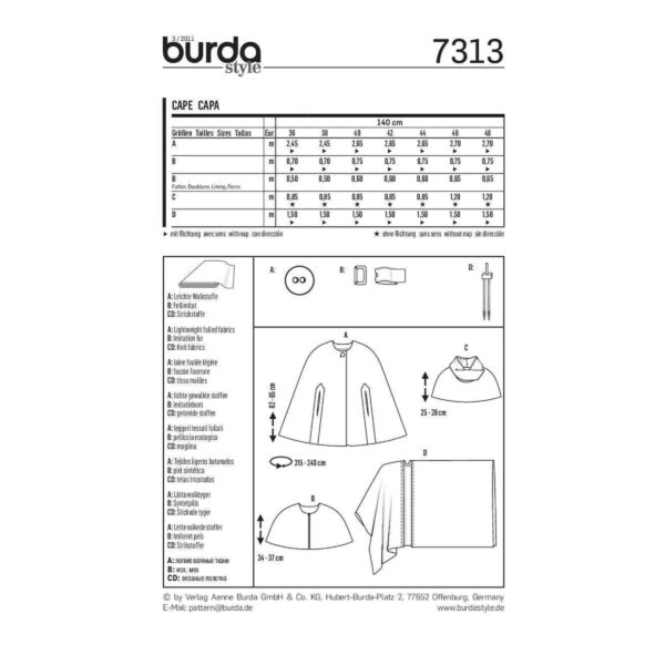 Burda Style Schnittmuster - Umhang - Cape - Poncho - Nr. 7313 – Bild 7