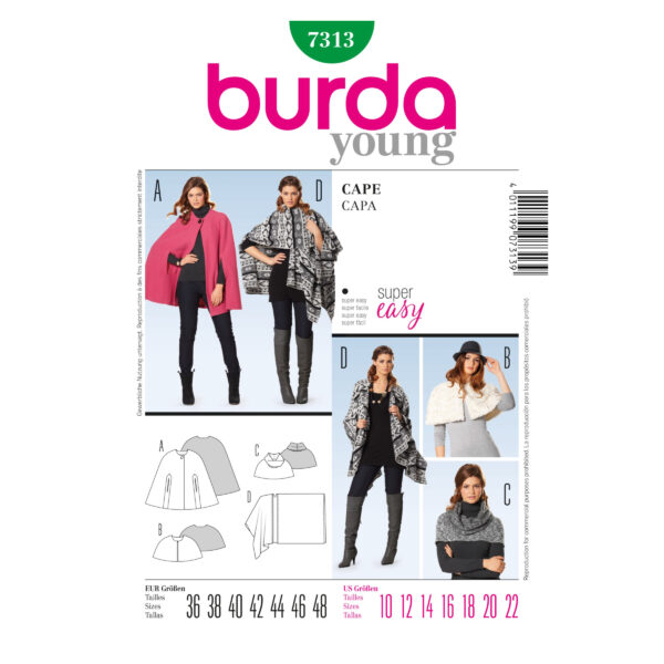 Burda Style Schnittmuster - Umhang - Cape - Poncho - Nr. 7313