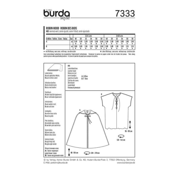 Burda Style Schnittmuster - Mittelalterliche Kombi - Umhang & Wams - Nr. 7333 – Bild 5