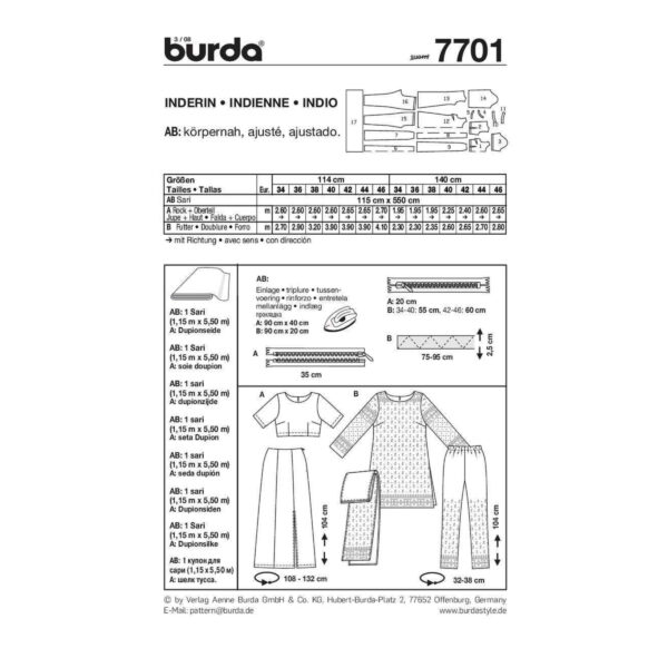 Burda Schnittmuster - Sari - Inderin und Maharanne - Nr. 7701 – Bild 5