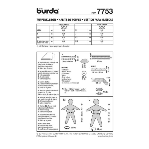 Burda Schnittmuster - Puppenkleider - Kostüm, Ballkleid, Hose, .... - Nr. 7753 – Bild 9
