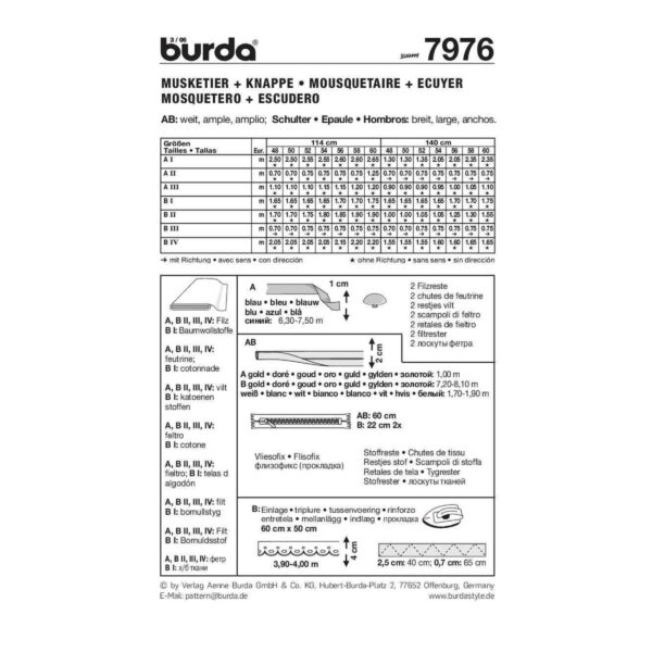 Burda Style Schnittmuster - Musketier & Knappe, historische Gewandung - Nr. 7976 – Bild 4