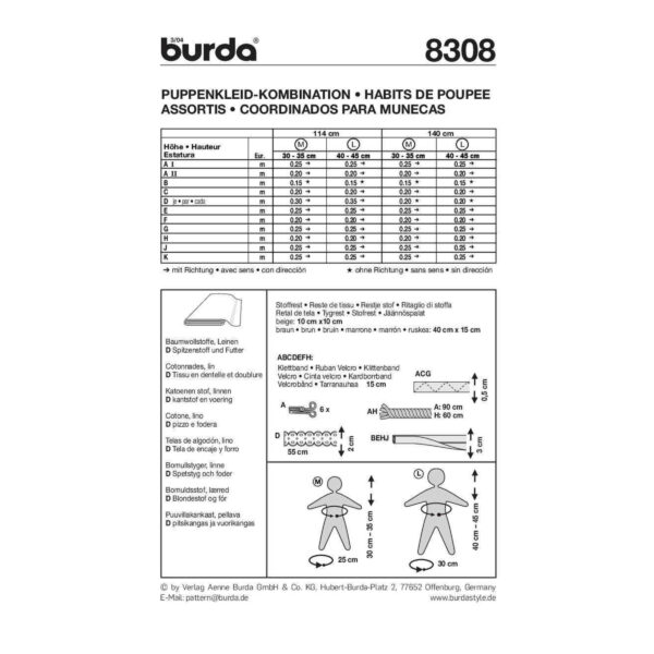 Burda Style Schnittmuster - Puppenkleider - Kombination - Set - Nr. 8308 – Bild 6