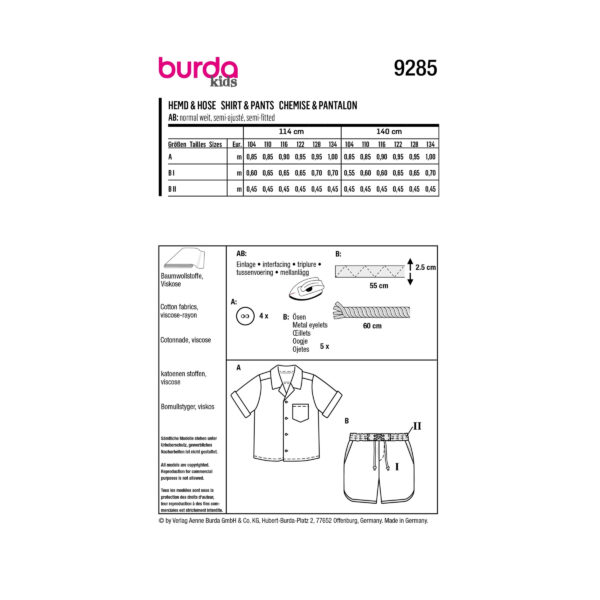Burda Kids Schnittmuster - Hemd & Shorts - Nr.9285 – Bild 8