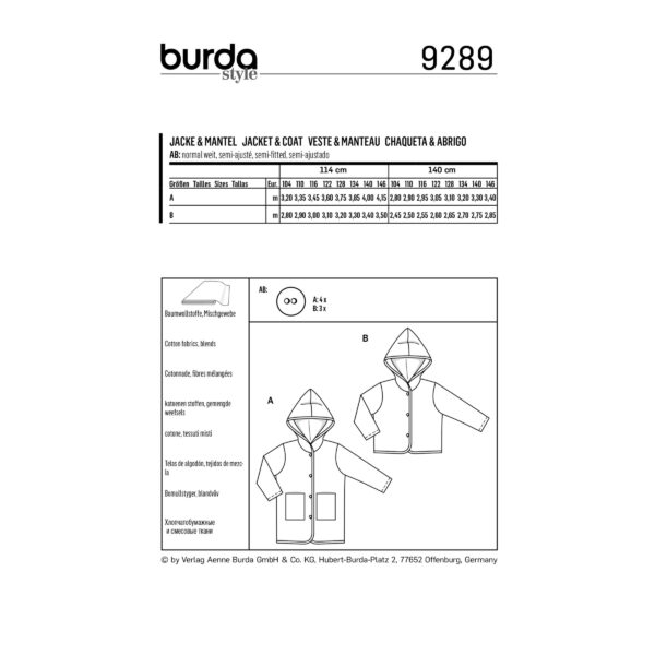 Burda Kids Schnittmuster - Mantel & Jacke - Nr.9289 – Bild 8