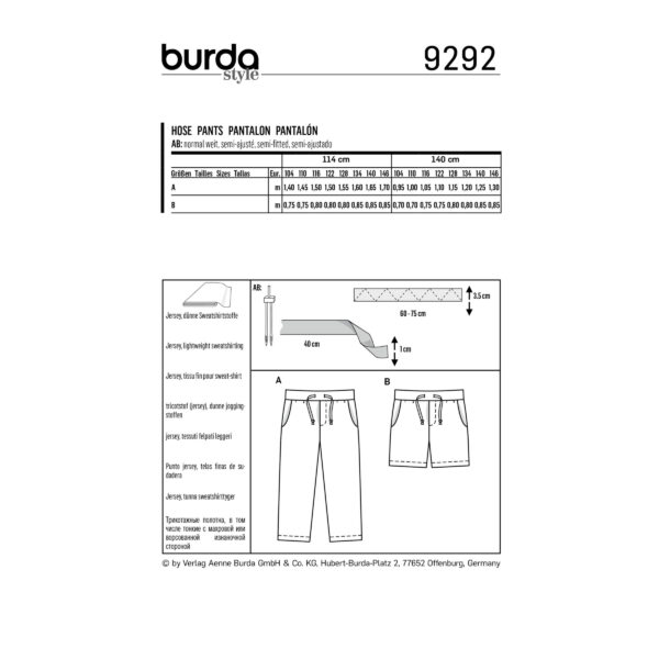 Burda Kids Schnittmuster - Hose - lang & kurz - Nr.9292 – Bild 8