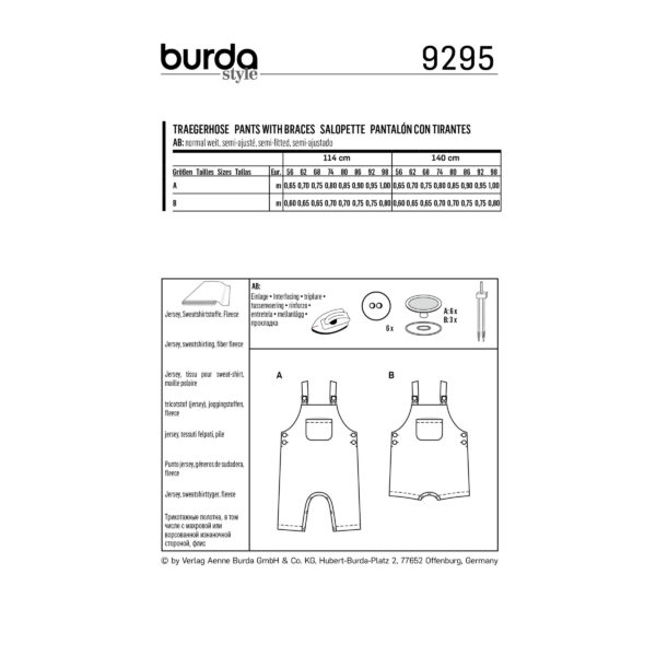 Burda Kids Schnittmuster - Hose - Trägerhose - Latzhose - kurz & lang - Nr.9295 – Bild 8