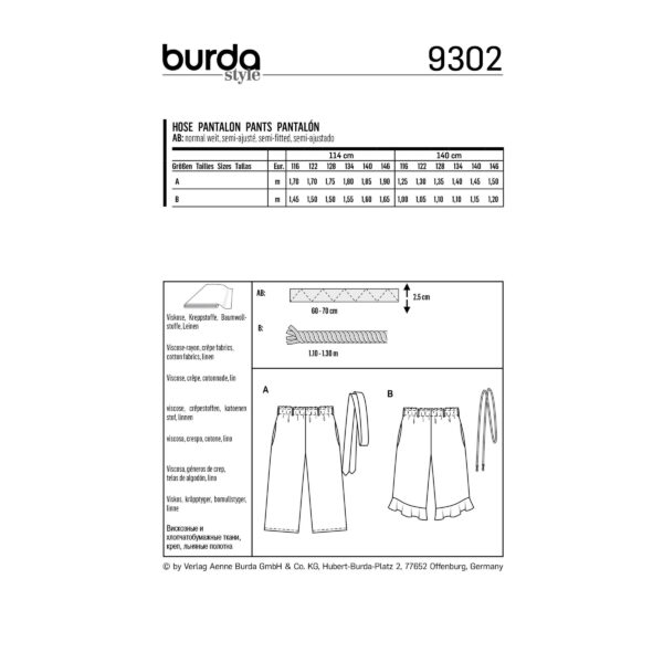 Burda Schnittmuster - Gummizughose - Culotte - 7/8 Länge- Nr.9302 – Bild 8