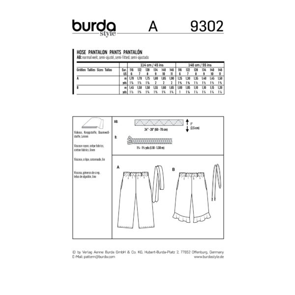 Burda Schnittmuster - Gummizughose - Culotte - 7/8 Länge- Nr.9302 – Bild 9