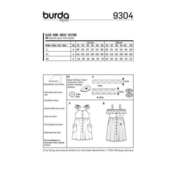 Burda Schnittmuster - Trägerkleid v. durchgeknöpft - eingereihter Rock - Nr.9304 – Bild 8
