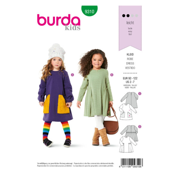 Burda Kids Schnittmuster - Kleid - Langarmkleidchen - Nr.9310