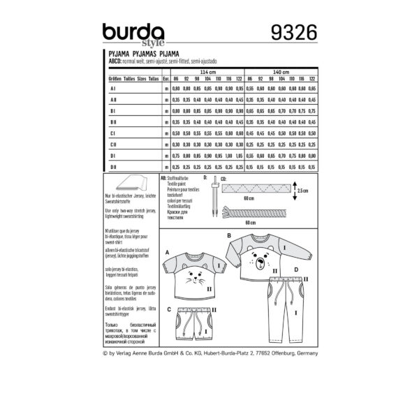 Burda Kids Schnittmuster - Pyjama - Shorty - Nr.9326 – Bild 4