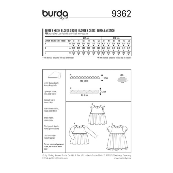 Burda Schnittmuster - Kleid & Bluse - eingereiter Rock mit Saumrüsche - Nr. 9362 – Bild 5
