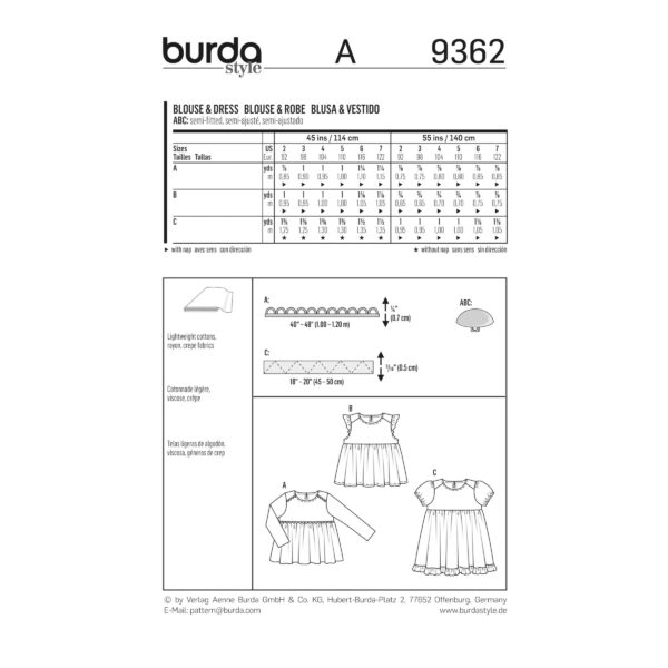 Burda Schnittmuster - Kleid & Bluse - eingereiter Rock mit Saumrüsche - Nr. 9362 – Bild 6
