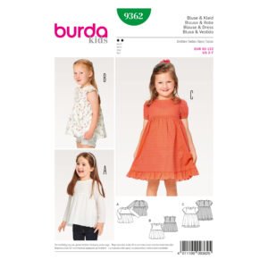 Burda Schnittmuster - Kleid & Bluse - eingereiter Rock mit Saumrüsche - Nr. 9362