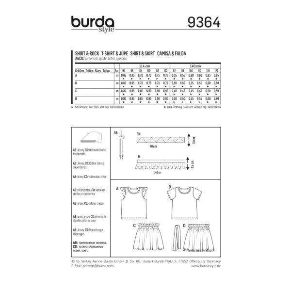 Burda Style Schnittmuster - Rock + Shirt - Flügelärmel & Gummizug - Nr. 9364 – Bild 4