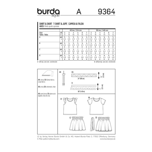 Burda Style Schnittmuster - Rock + Shirt - Flügelärmel & Gummizug - Nr. 9364 – Bild 5