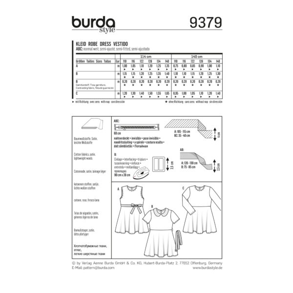 Burda Schnittmuster - Kleid - Karokleid - glockiger Rock - Nr. 9379 – Bild 5
