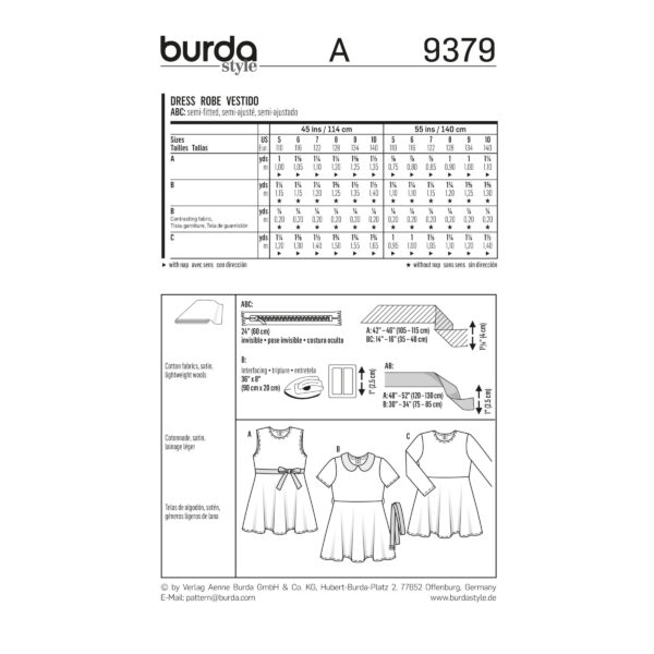 Burda Schnittmuster - Kleid - Karokleid - glockiger Rock - Nr. 9379 – Bild 6