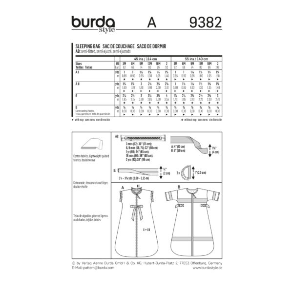 Burda Schnittmuster - Baby-Schlafsack - Schlafsack fürs Baby - Nr. 9382 – Bild 7