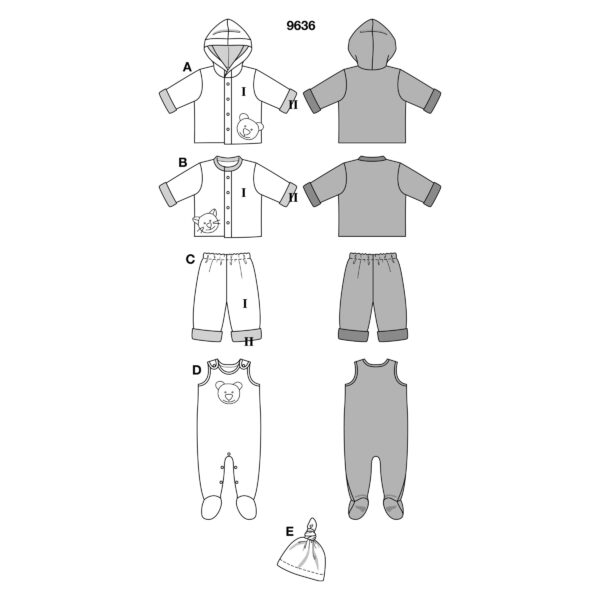 Burda Schnittmuster - Kombination - Jacke, Hose, Strampler & Mütze - Nr. 9636 – Bild 8