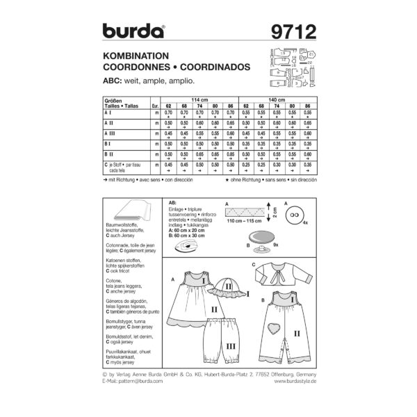 Burda Kids Schnittmuster - Kombi: Overall, Kleid, Hose, Jacke, Hut - Nr.9712 – Bild 3
