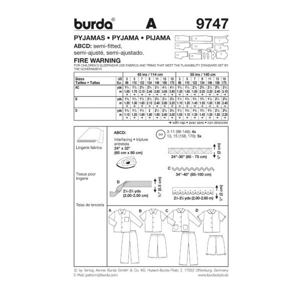 Burda Schnittmuster - Schlafanzug für Kinder - Nr. 9747 – Bild 3