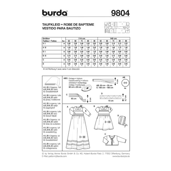 Burda Schnittmuster - Kombination - Taufkleid, Jäckchen & Haube - Nr. 9804 – Bild 6
