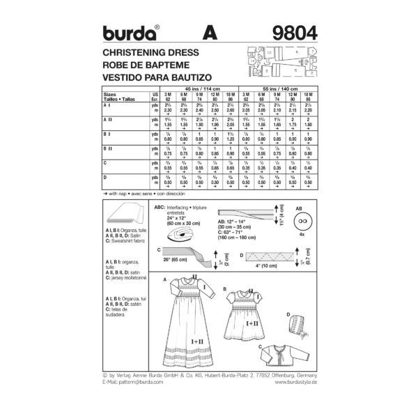 Burda Schnittmuster - Kombination - Taufkleid, Jäckchen & Haube - Nr. 9804 – Bild 7