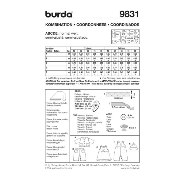 Burda Schnittmuster - Kombination - Jacke, Hose, Kleid & Mütze - Nr. 9831 – Bild 7
