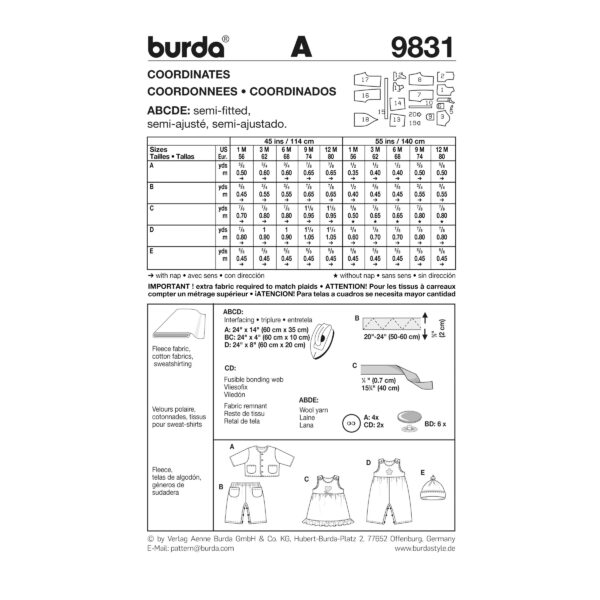 Burda Schnittmuster - Kombination - Jacke, Hose, Kleid & Mütze - Nr. 9831 – Bild 8