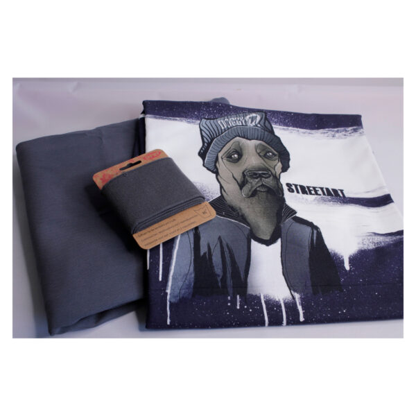 Stoffpaket, Bundles - French Terry, mit Fertigbündchen - Urban Dog - Bundles -  Blau,Anthrazit