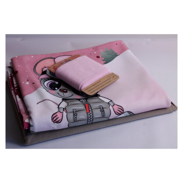 Stoffpaket, Bundles - French Terry, mit Fertigbündchen - Tiere im Schnee -  Bundles Maus Beige – Bild 3