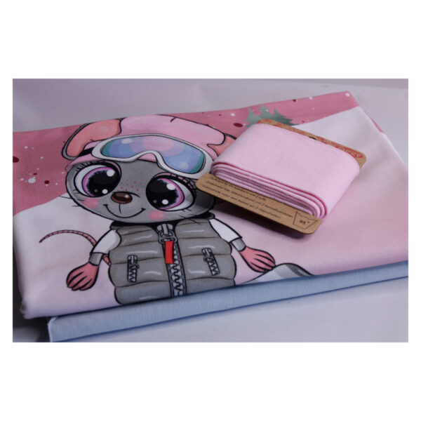 Stoffpaket - Bundles - French Terry, mit Fertigbündchen - Tiere im Schnee - Bundles Maus Grau – Bild 2