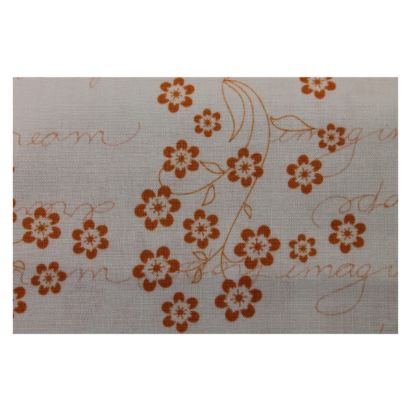 Reststück Baumwollstoff - 110 x 112 cm - Patchwork - Blumenranke - Schriften - orange, beige – Bild 3