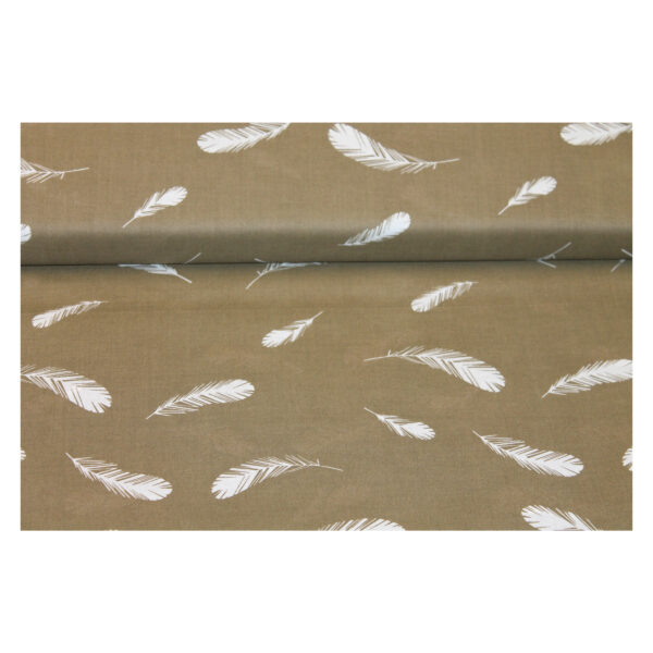 Reststück Baumwollstoff - 175 x 112 cm - Patchworkstoff - olivgrüne Baumwolle - Federn