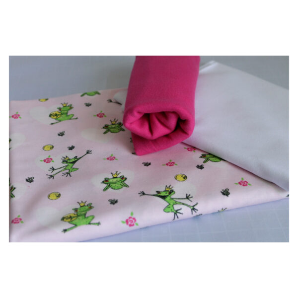 Stoffpaket - gemusterter Jersey mit Fröschen - Froschkönig - Uni Rosa - SP -Maxi 05 – Bild 4