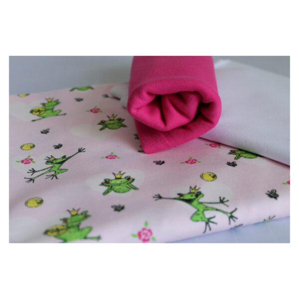 Stoffpaket - gemusterter Jersey mit Fröschen - Froschkönig - Uni Rosa - SP -Maxi 05 – Bild 2