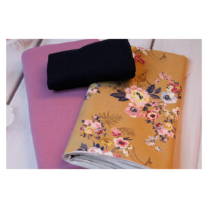 Stoffpaket - Jersey, Sommersweat - Kinderbekleidung - Blumen  beige, rosa, dunkelblau - SPJ 09