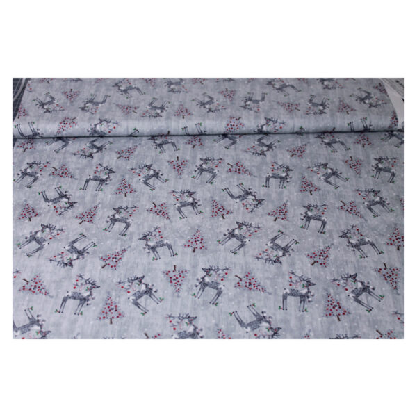 13.80EUR/ 1m - Patchworkstoff - Joyful Tidings - Renntiere - grau/weiß