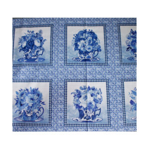 13.80 EUR/m - Baumwollstoff - Patchworkstoff - Blue Jubilee - Panel, Blumen in Tassen - Weiß / Blau