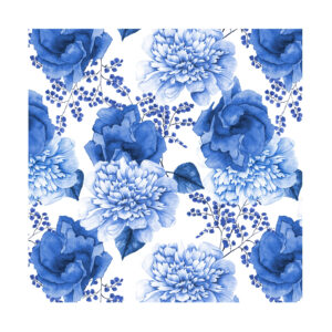 13.80 EUR/m - Baumwollstoff - Patchworkstoff - Blue Jubilee - Blüten und Gräser -Weiß / Blau