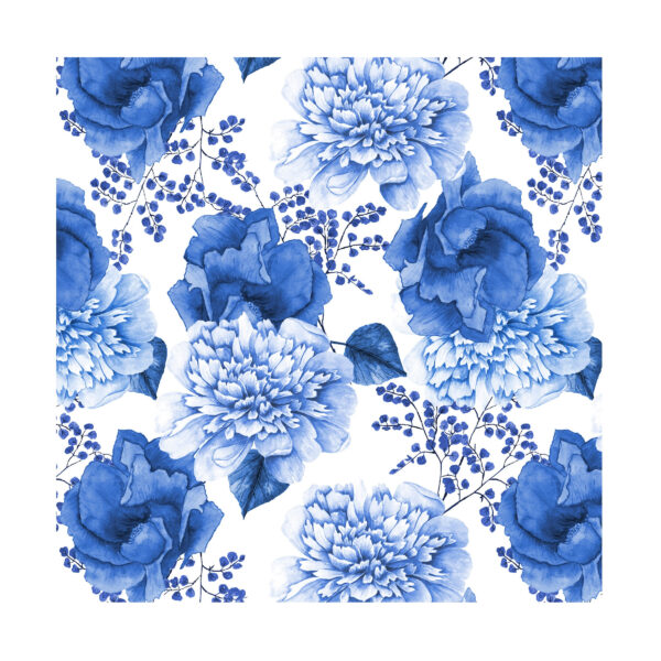 13.80 EUR/m - Baumwollstoff - Patchworkstoff - Blue Jubilee - Blüten und Gräser -Weiß / Blau
