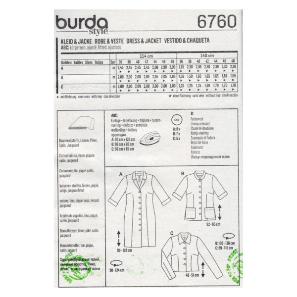 Burda Style Schnittmuster - beliebte Klassiker, Kleid & Jacke - Nr. 6760 – Bild 6
